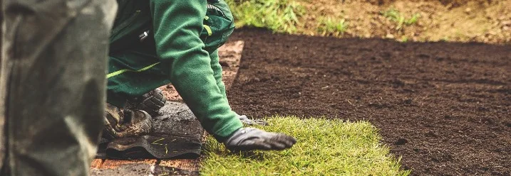 Person verlegt Rollrasen